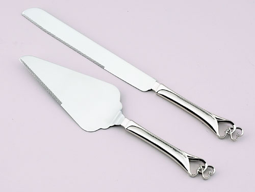 Engraved Cake Knife with Double Heart Design
